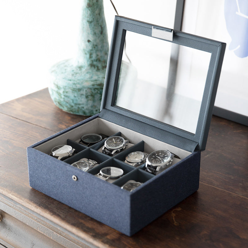 Canvas 8-Piece Watch Box with Acrylic Lid - Blue