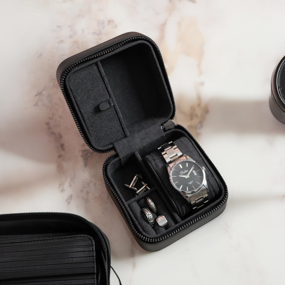 Canvas Watch & Jewellery Box - Black