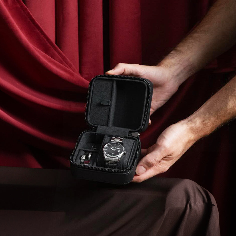 Canvas Watch & Jewellery Box - Black