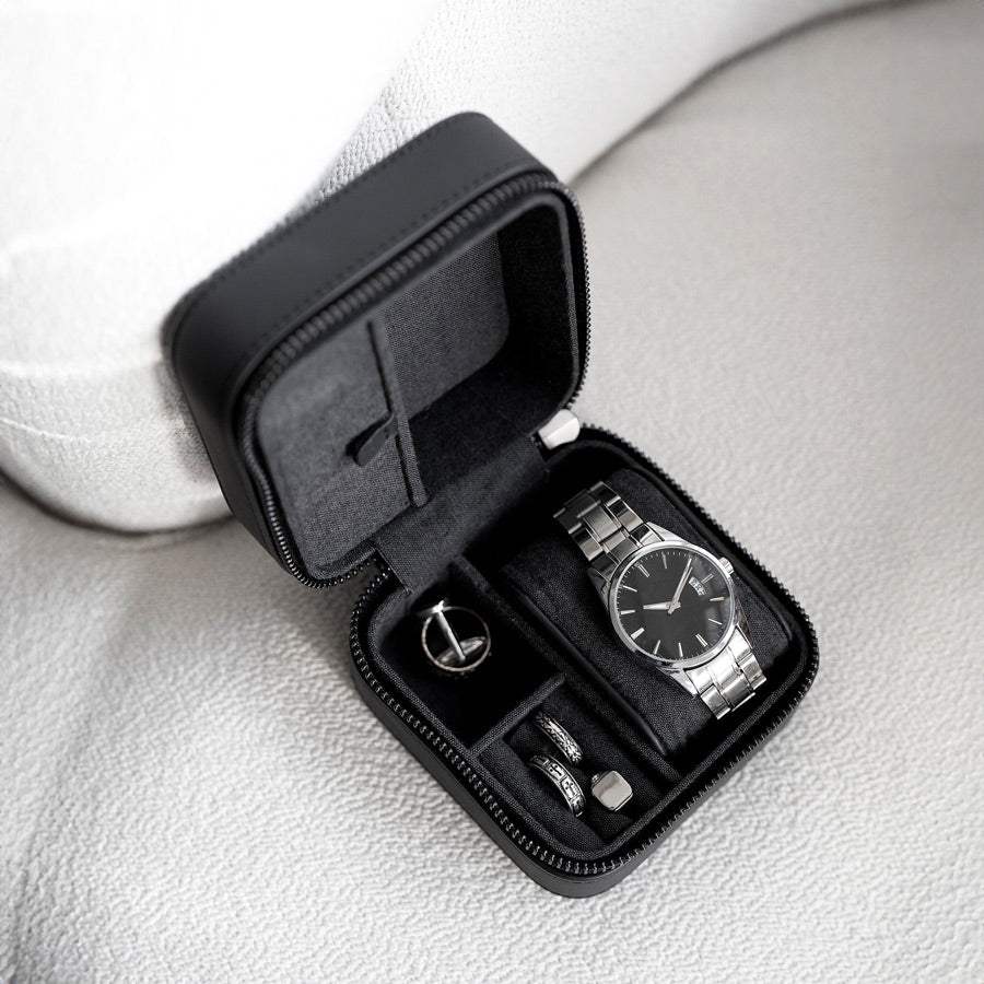 Canvas Watch & Jewellery Box - Black