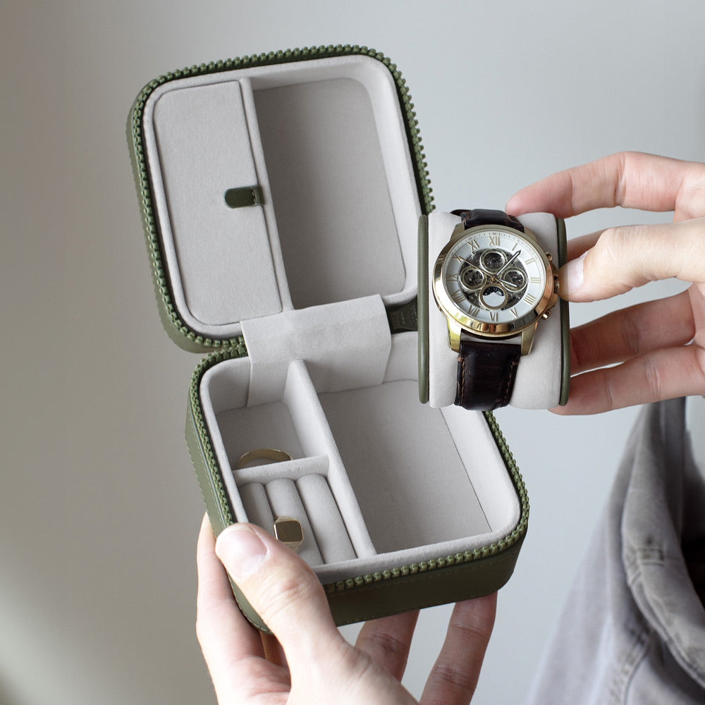 Canvas Watch & Jewellery Box - Green