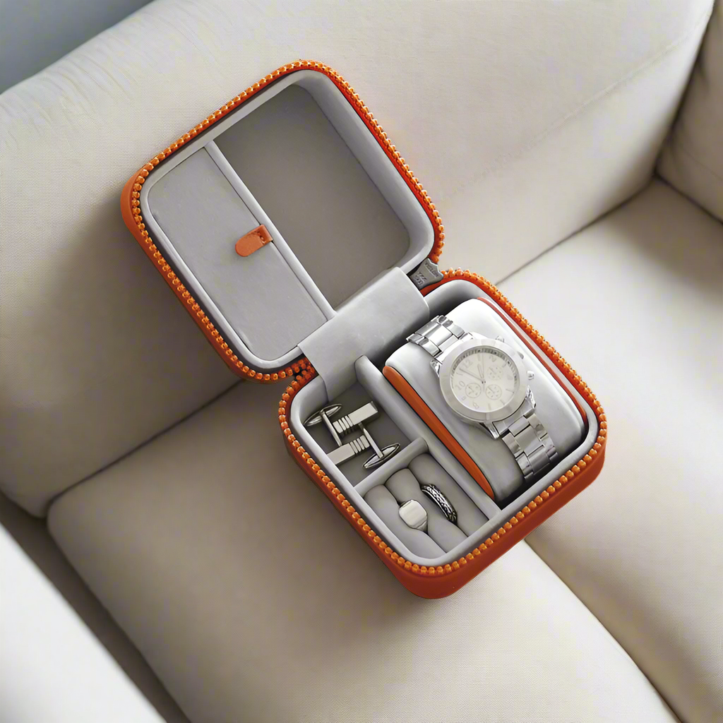 Canvas Watch & Jewellery Box - Orange