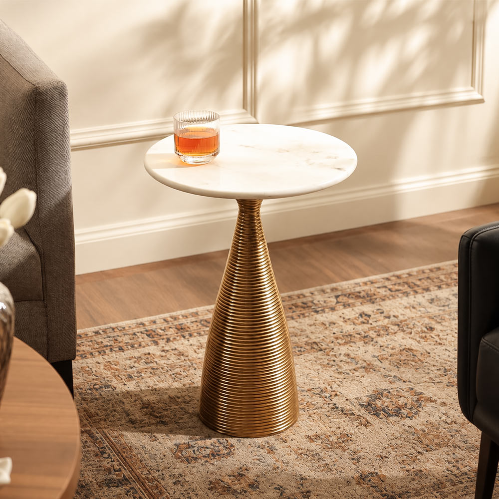 Canyon Marble Tulip Side Table - White Gold