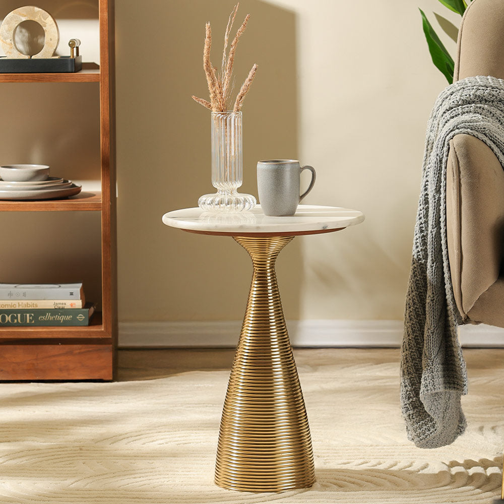 Canyon Marble Tulip Side Table - White Gold