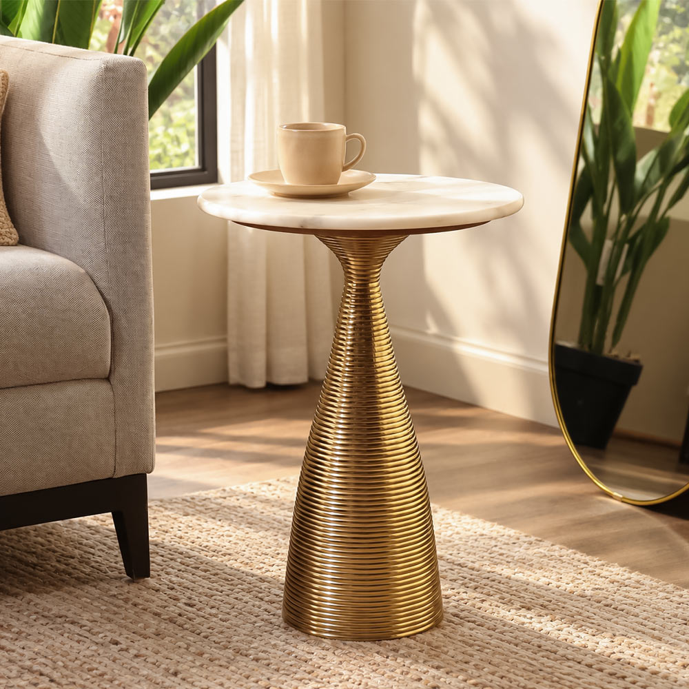 Canyon Marble Tulip Side Table - White Gold