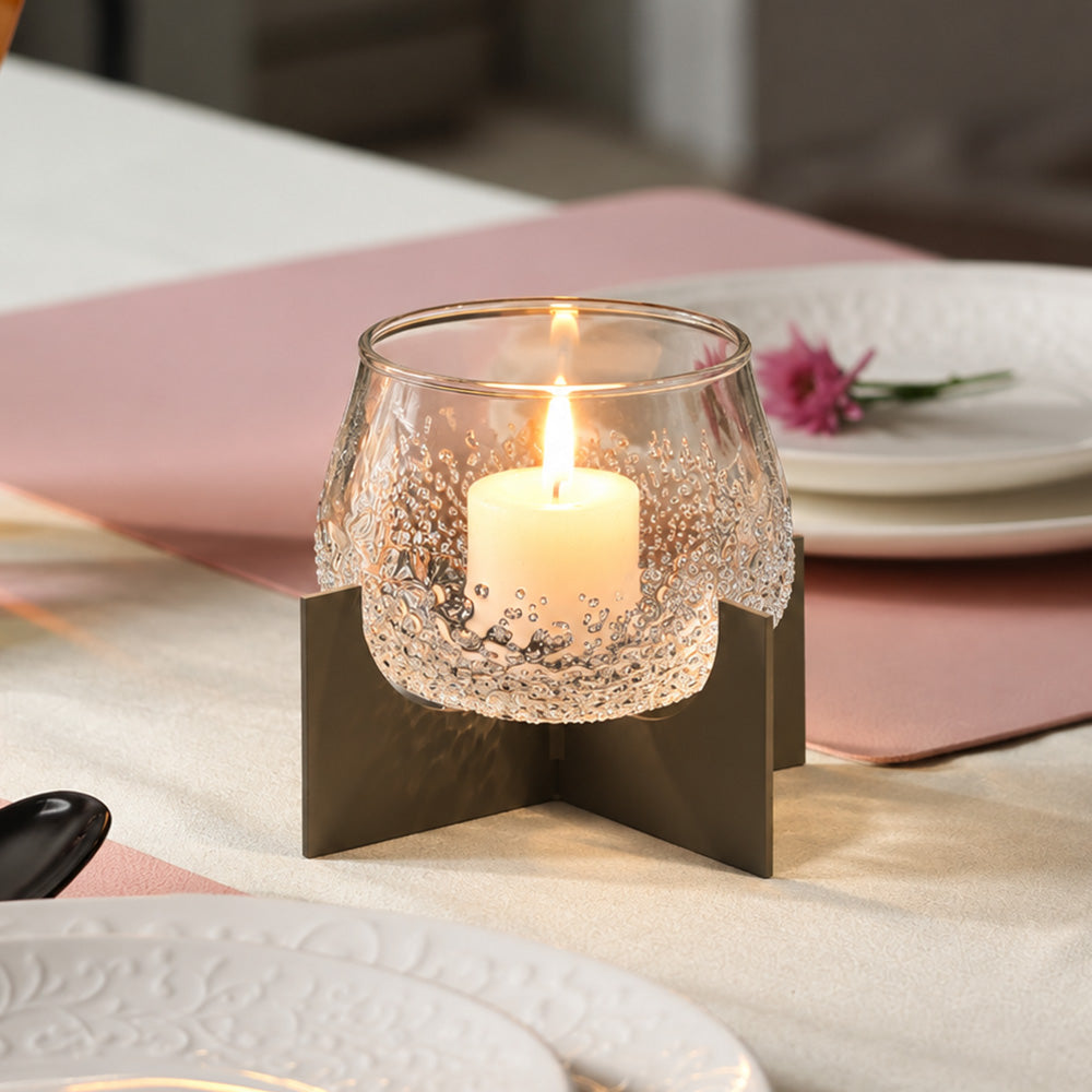 Carbo Glass Hurricane with Iron Stand - Clear Gunmetal