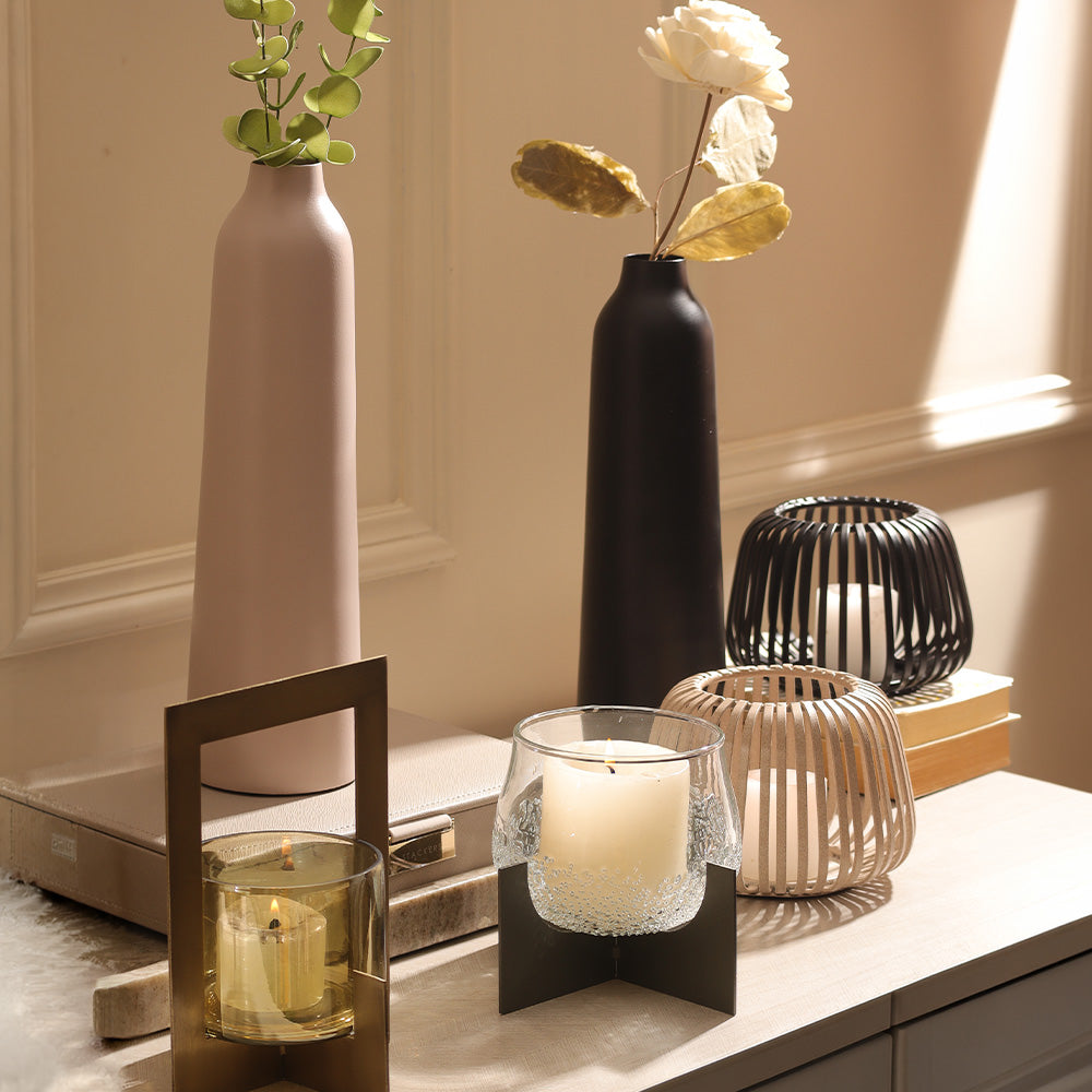 Carbo Glass Hurricane with Iron Stand - Clear Gunmetal