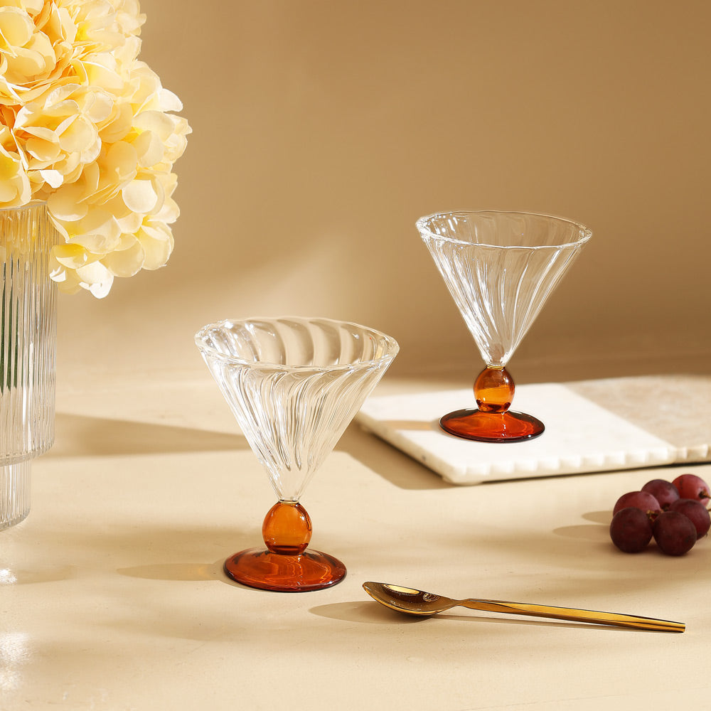 Carina Glass Dessert Cups, Set of 2 - Amber