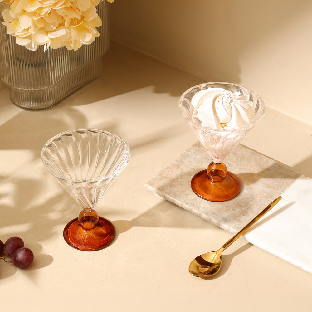 Carina Glass Dessert Cups, Set of 2 - Amber