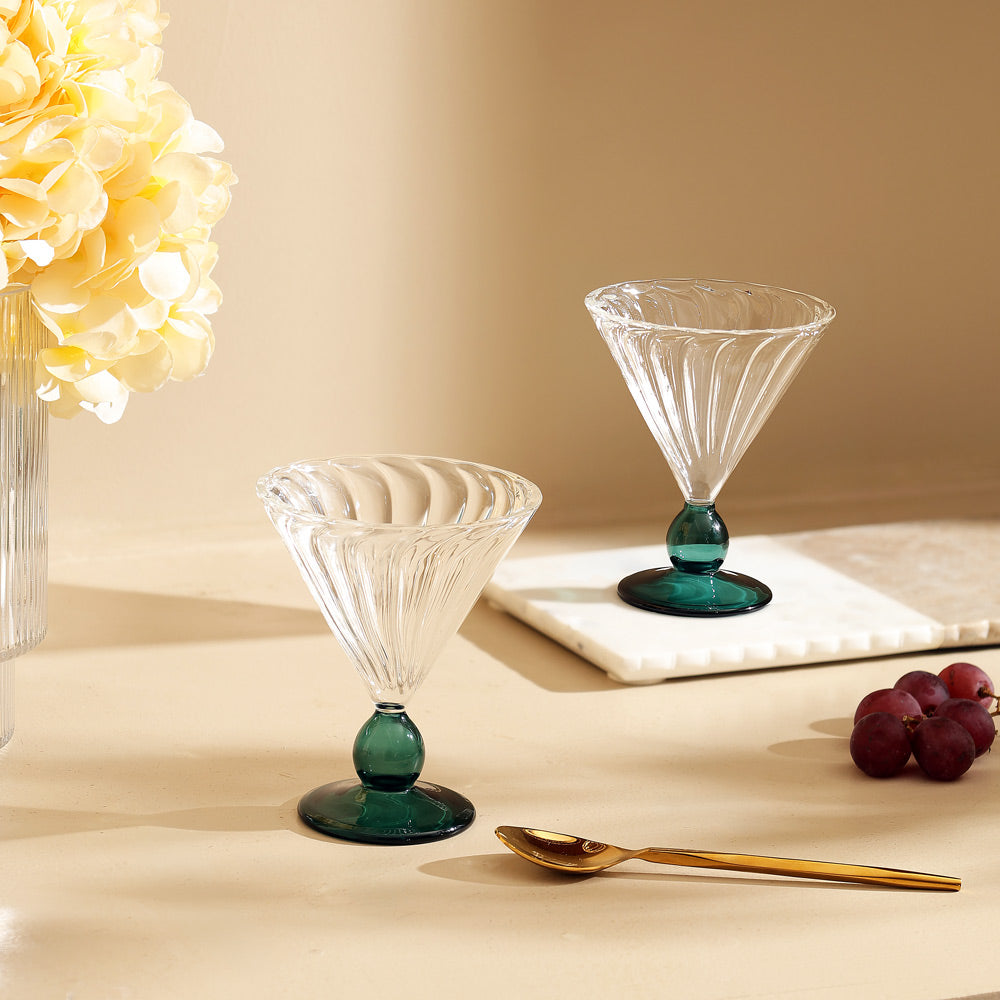 Carina Glass Dessert Cups, Set of 2 - Teal