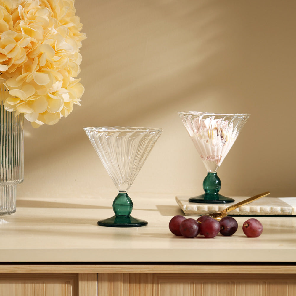 Carina Glass Dessert Cups, Set of 2 - Teal