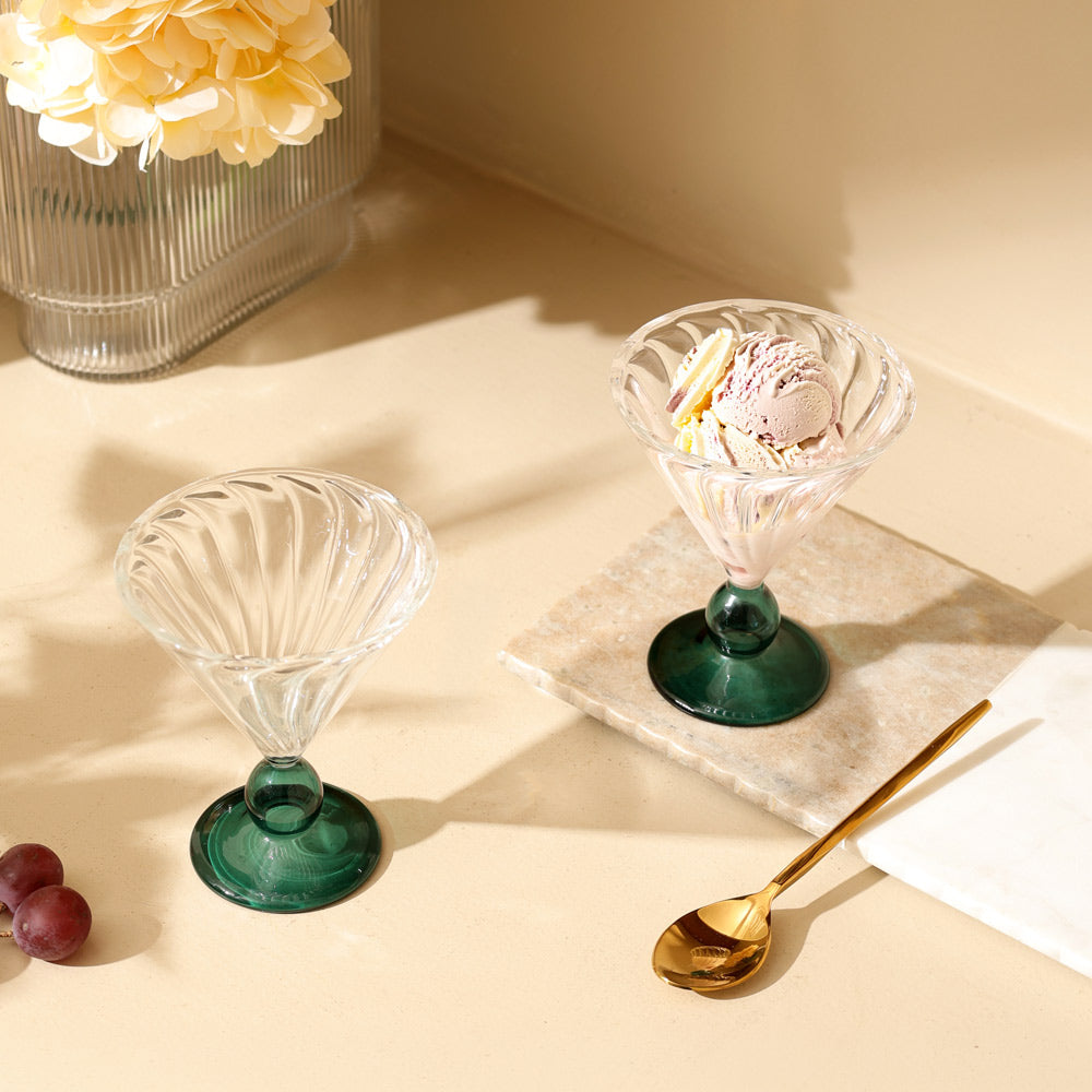 Carina Glass Dessert Cups, Set of 2 - Teal