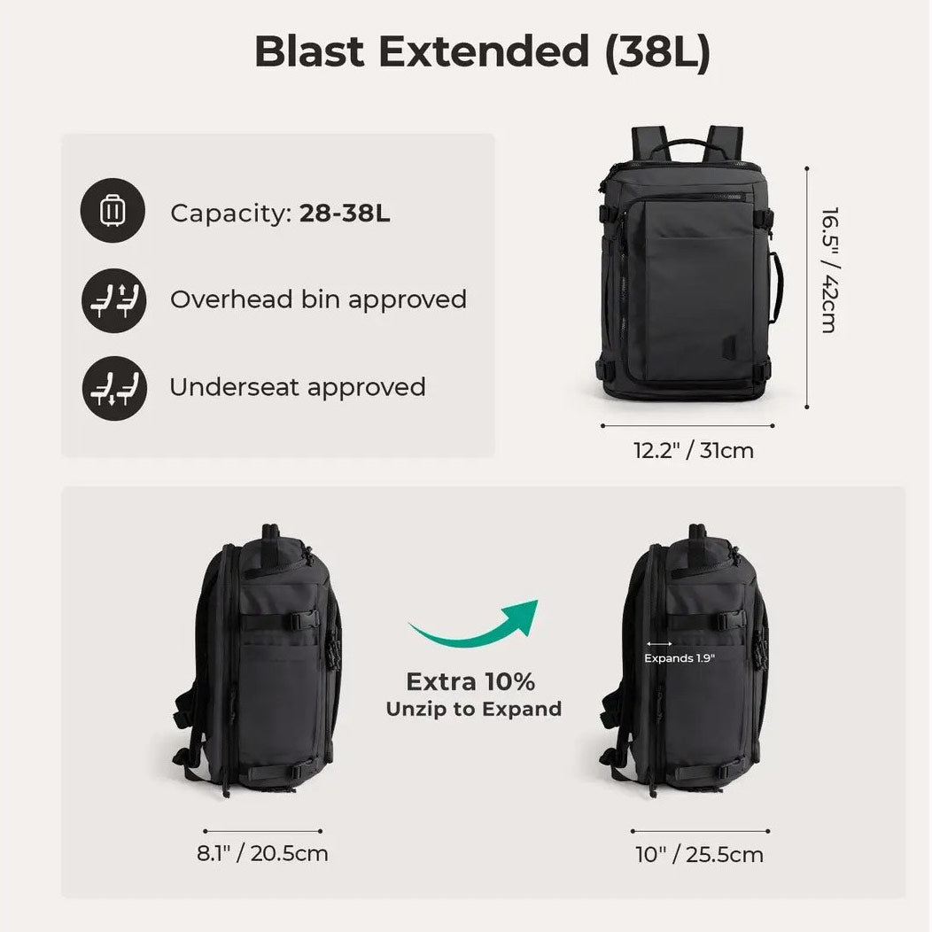 Carry-On Expandable Travel Backpack 38L - Black