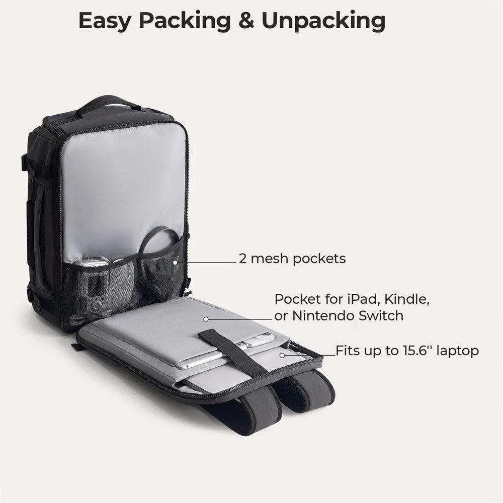Carry-On Expandable Travel Backpack 38L - Black
