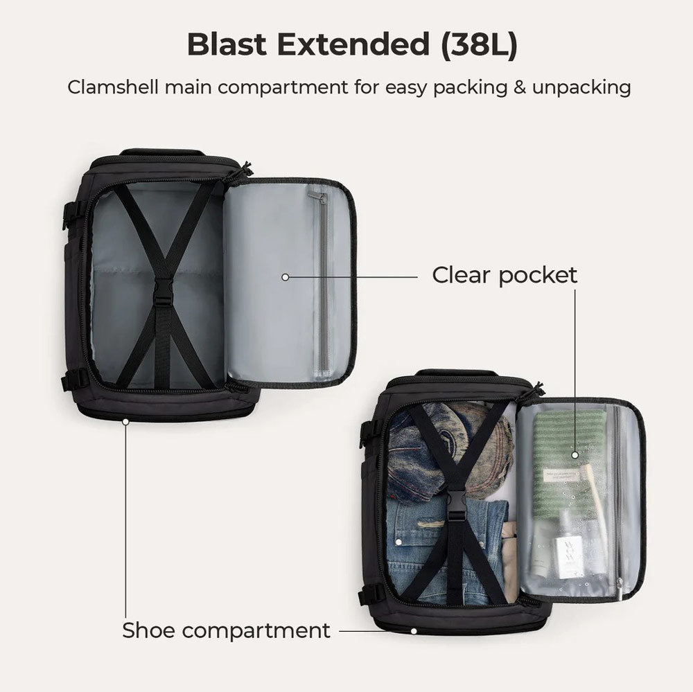 Carry-On Expandable Travel Backpack 38L - Black