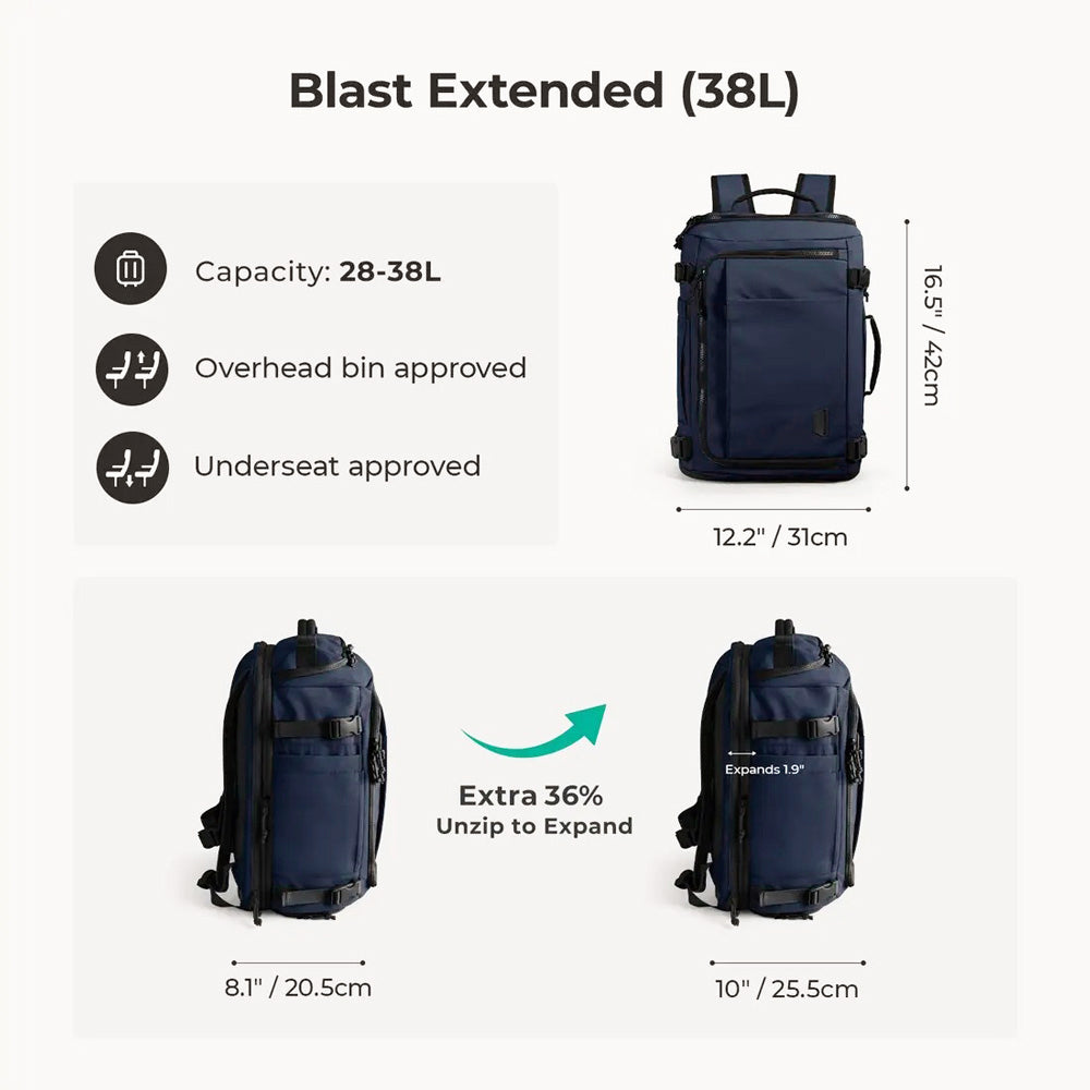 Carry-On Expandable Travel Backpack 38L - Navy Blue
