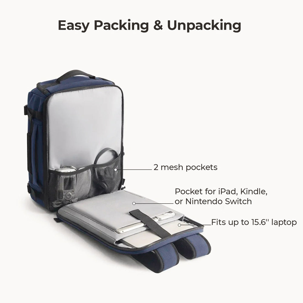 Carry-On Expandable Travel Backpack 38L - Navy Blue