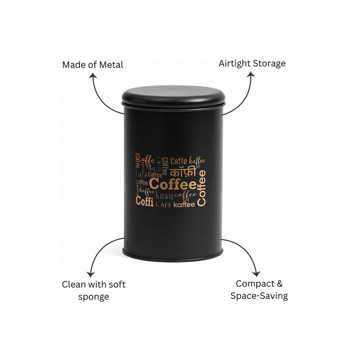 Casa Metal Coffee Storage Jar - Black