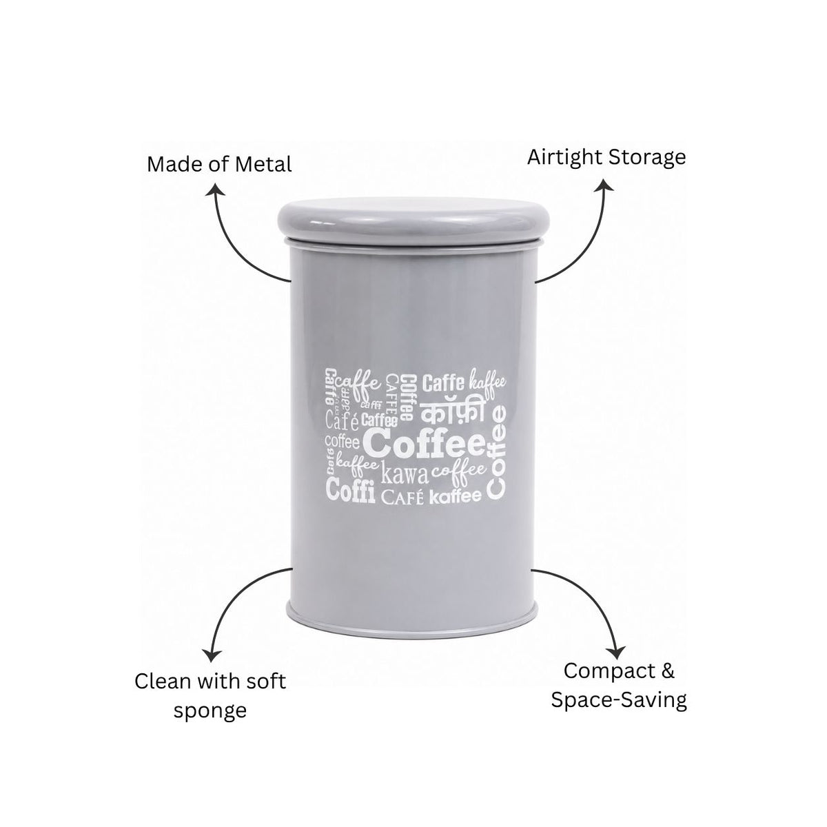 Casa Metal Coffee Storage Jar - Grey