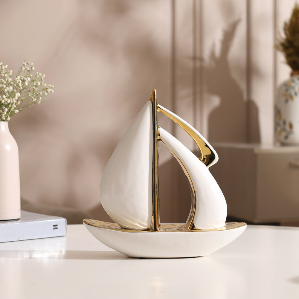 Catamaran Decorative Sculpture Medium - White Gold