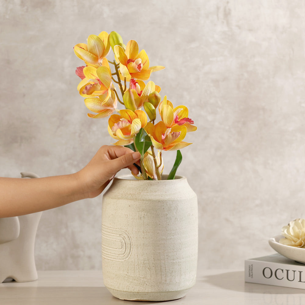 Cattleya Orchid Faux Stem - Sunset Orange