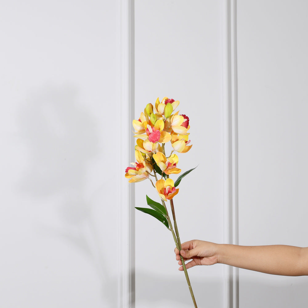 Cattleya Orchid Faux Stem - Sunset Orange