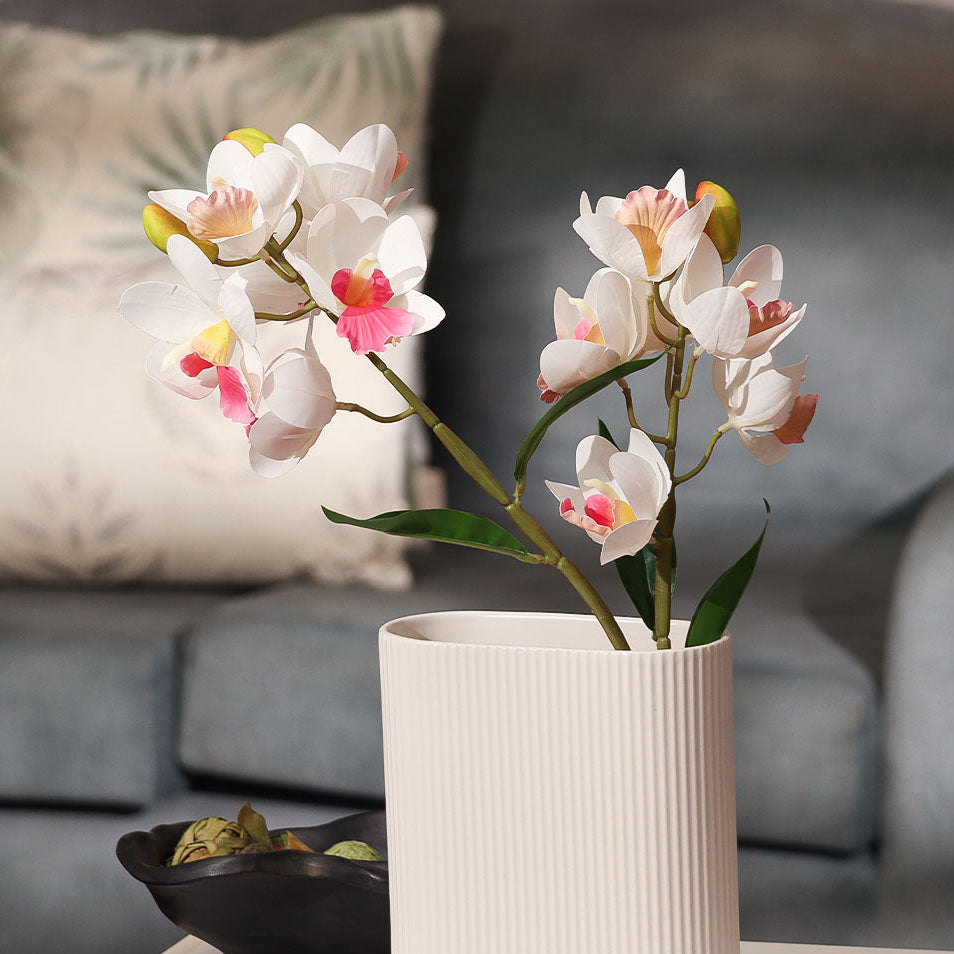 Cattleya Orchid Faux Stem - White Pink