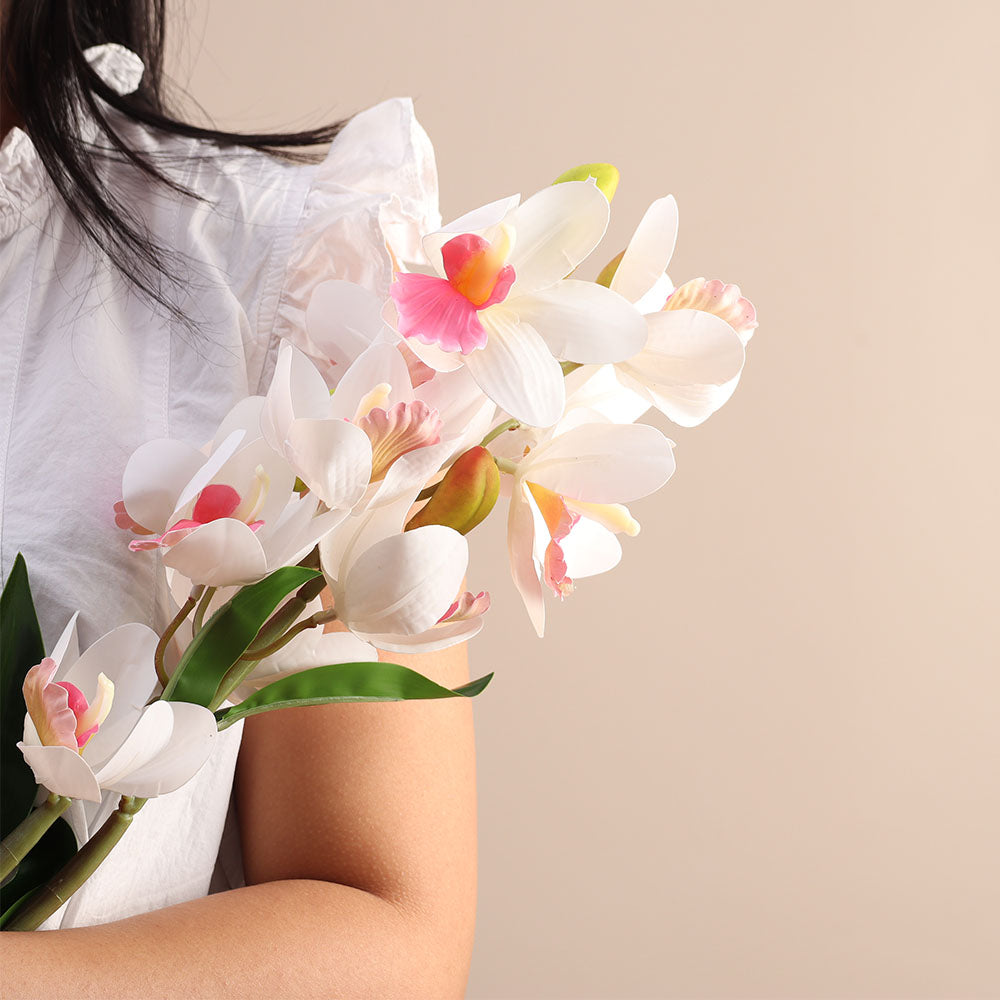 Cattleya Orchid Faux Stem - White Pink