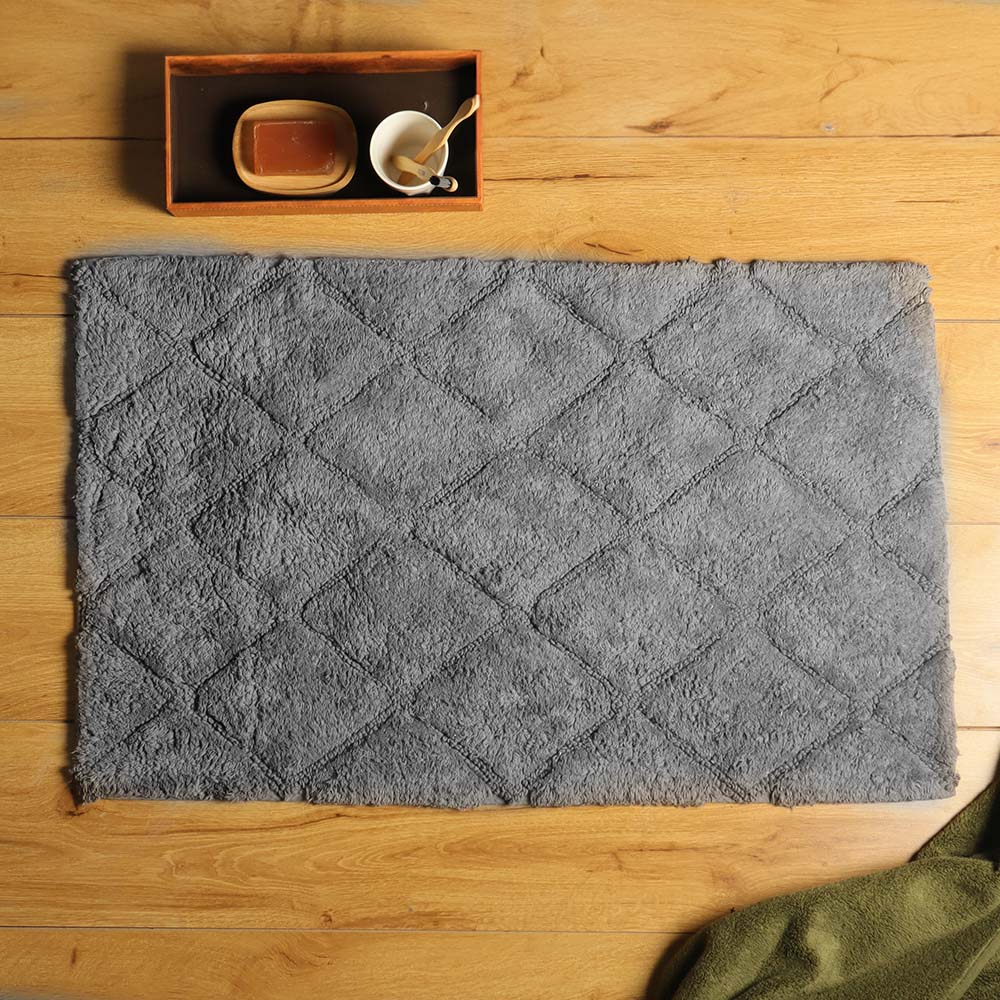 Celine Harlequin Tufted  Bathmat - Grey