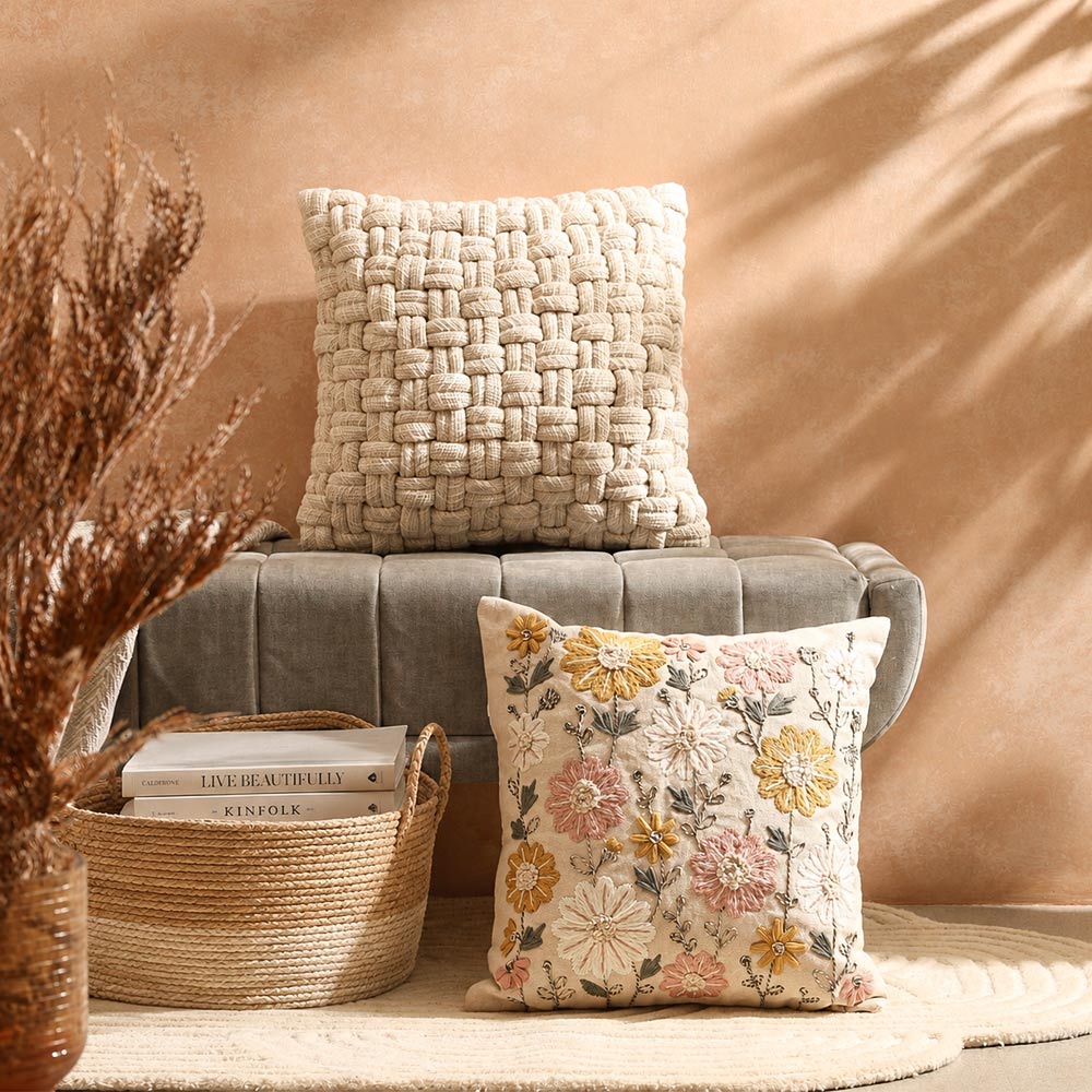 Celtic Weave Cotton and Jute Cushion Cover 45x45cm - Cream