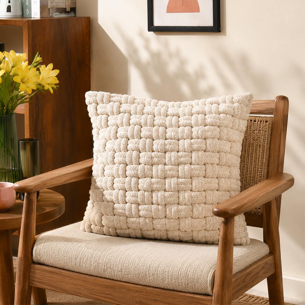 Celtic Weave Cotton and Jute Cushion Cover 45x45cm - Cream