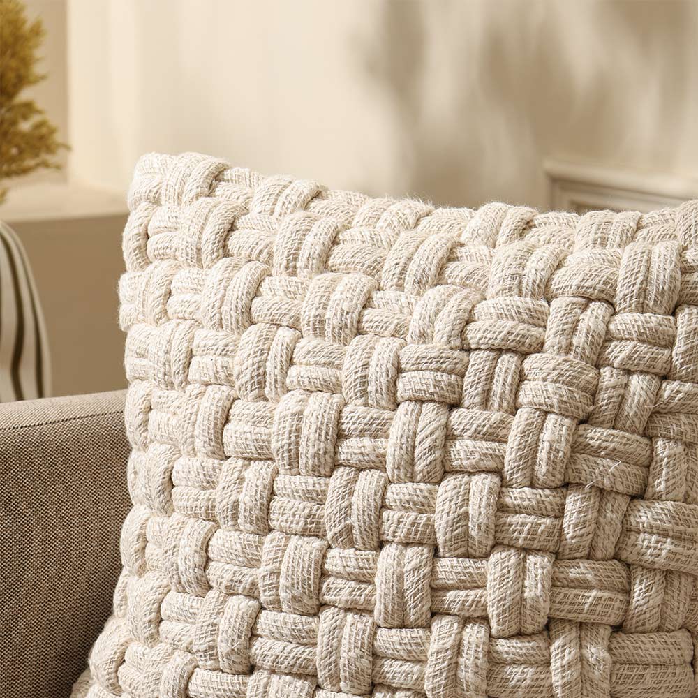 Celtic Weave Cotton and Jute Cushion Cover 45x45cm - Cream