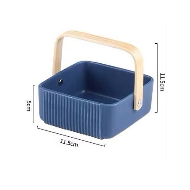 Ceramic Serving Basket With Handle Small - Blue