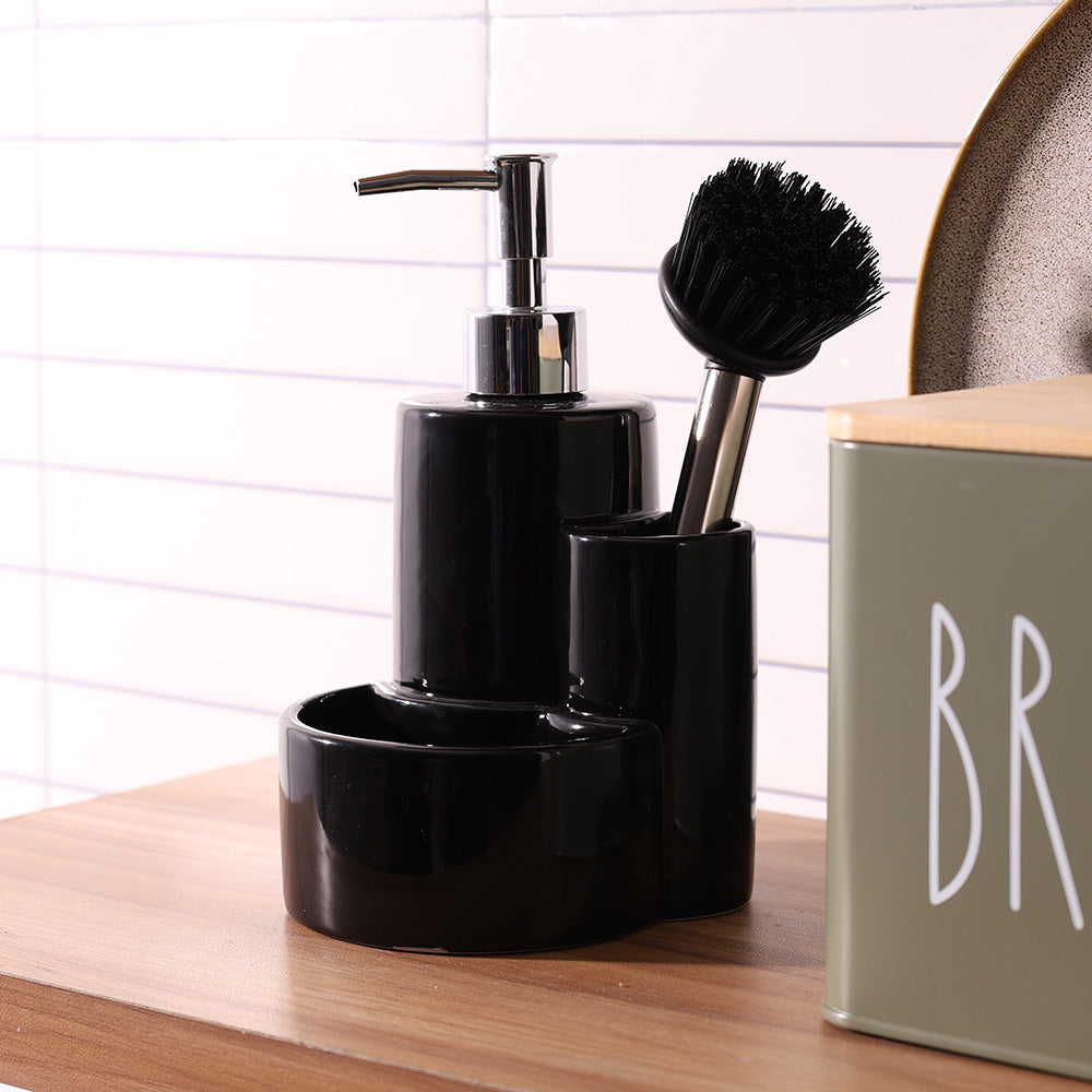 Ceramic Sink Organiser with Scrub Brush - Black