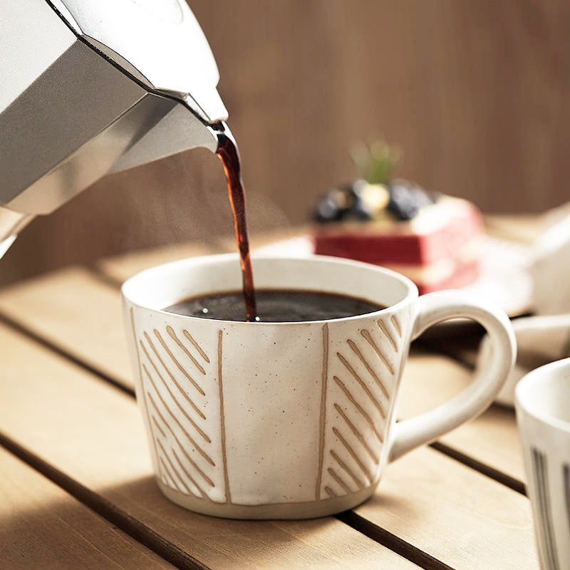 Ceramic Large Cup - Beige Lines