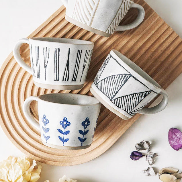 Ceramic Large Cup - Blue Flowers