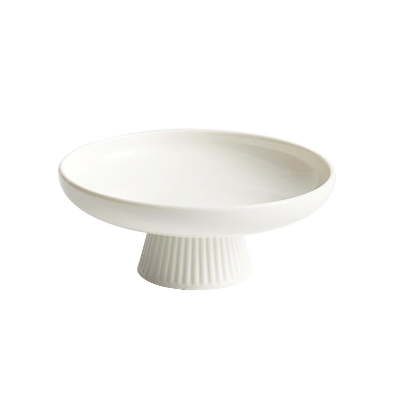 Ceramic Ribbed Elevated Plate Small - White