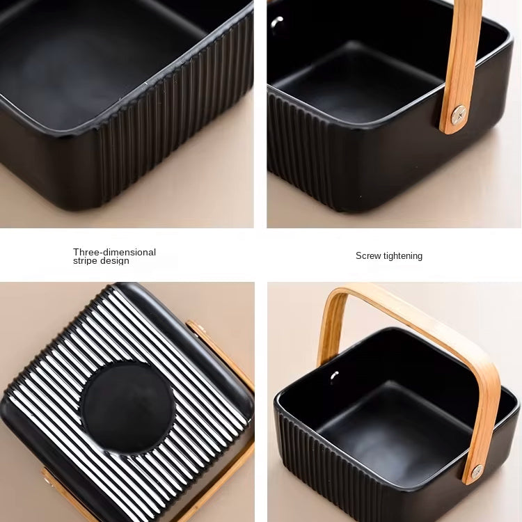 Ceramic Serving Basket With Handle Small - Black