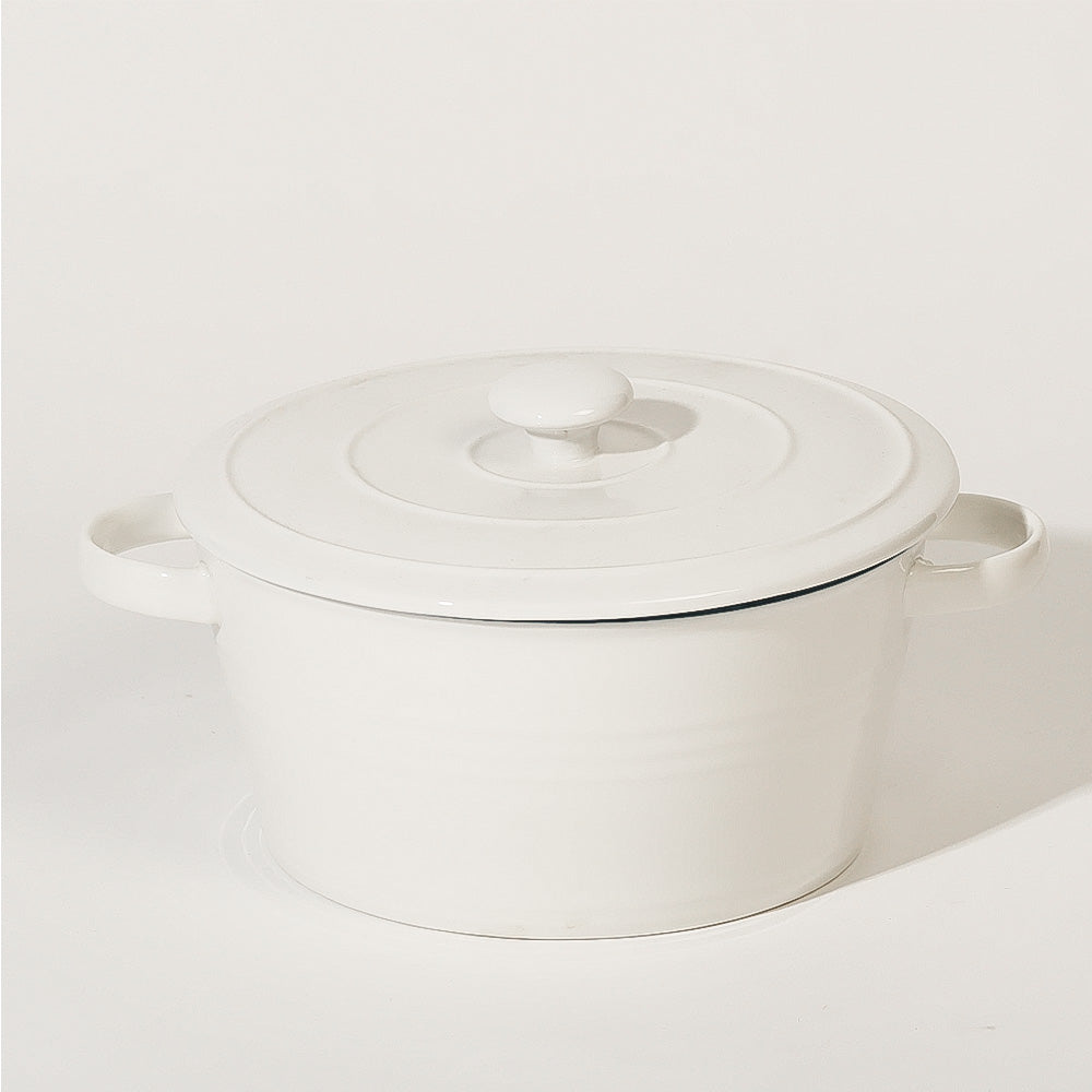 Ceramic Serving Pot With Lid Medium - White