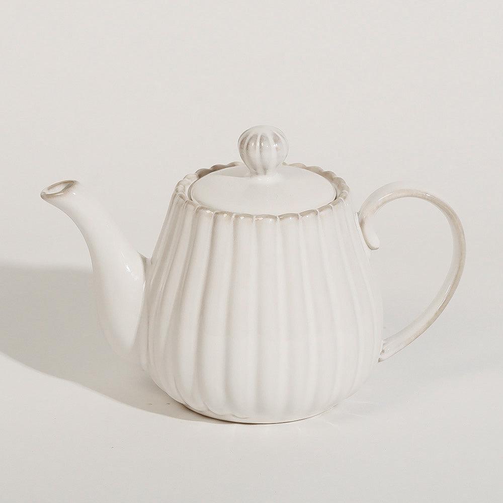 Lines Ceramic Tea Pot - White