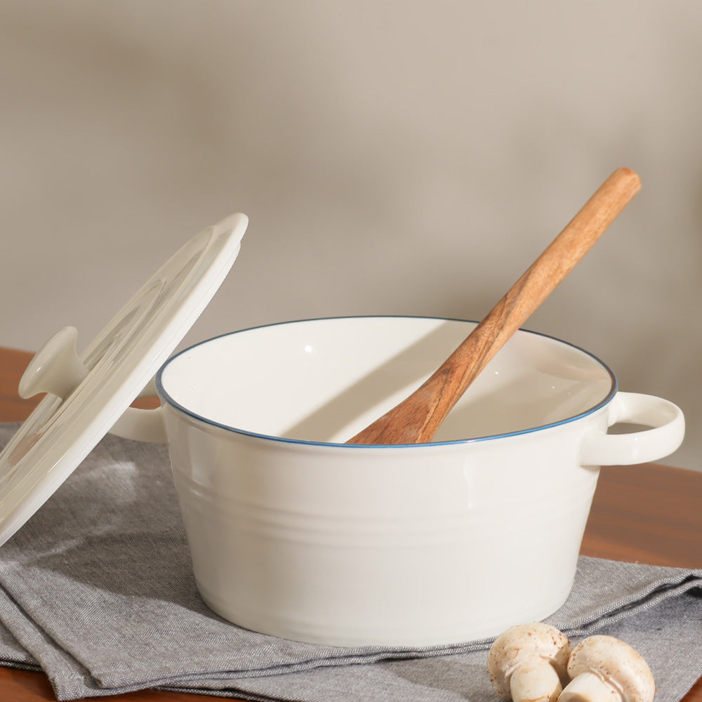 Ceramic Serving Pot With Lid Large - White