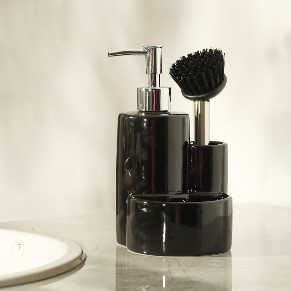Ceramic Sink Organiser with Scrub Brush - Black