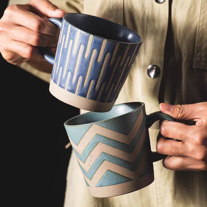 Ceramic Tapered Mug Lines - Rustic Blue