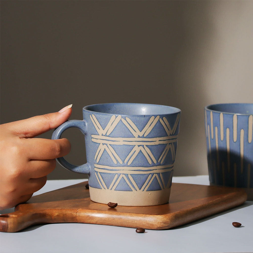 Ceramic Tapered Mug Triangles - Rustic Blue