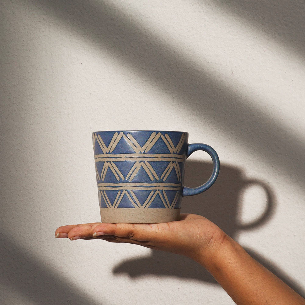 Ceramic Tapered Mug Triangles - Rustic Blue