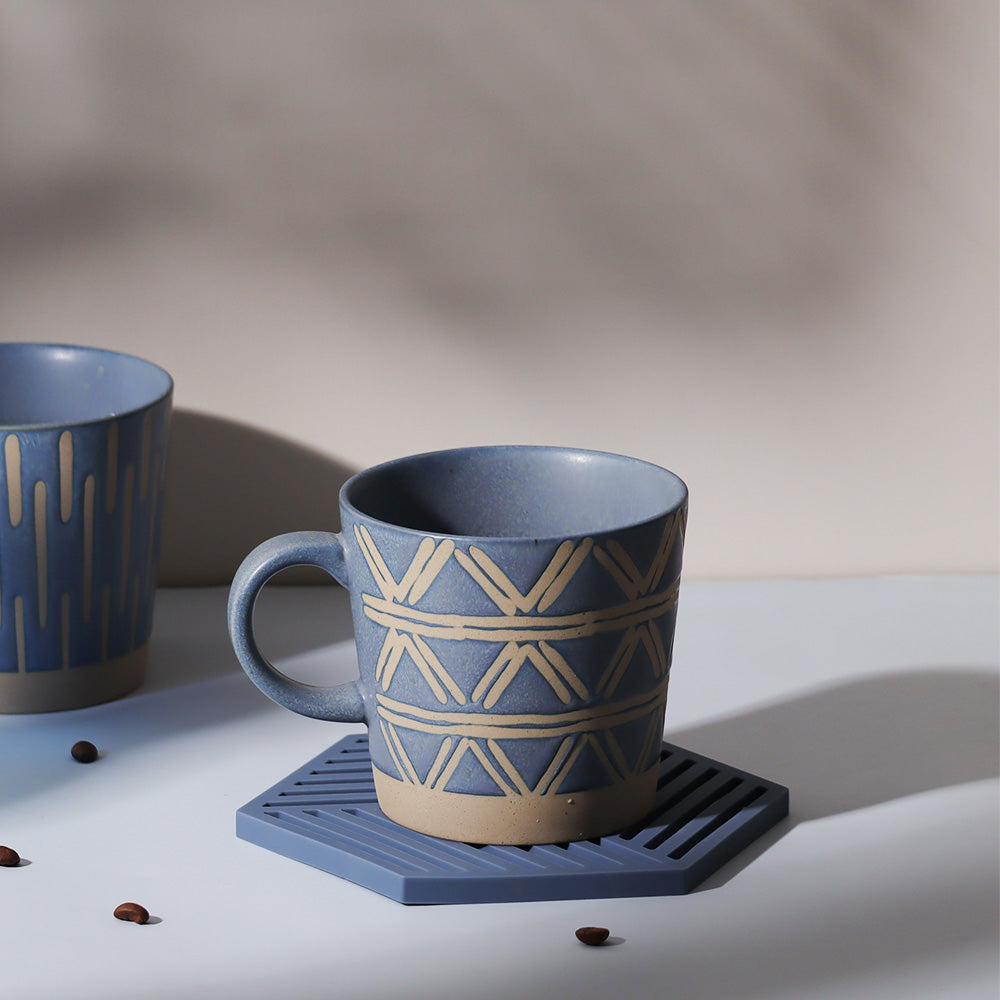 Ceramic Tapered Mug Triangles - Rustic Blue