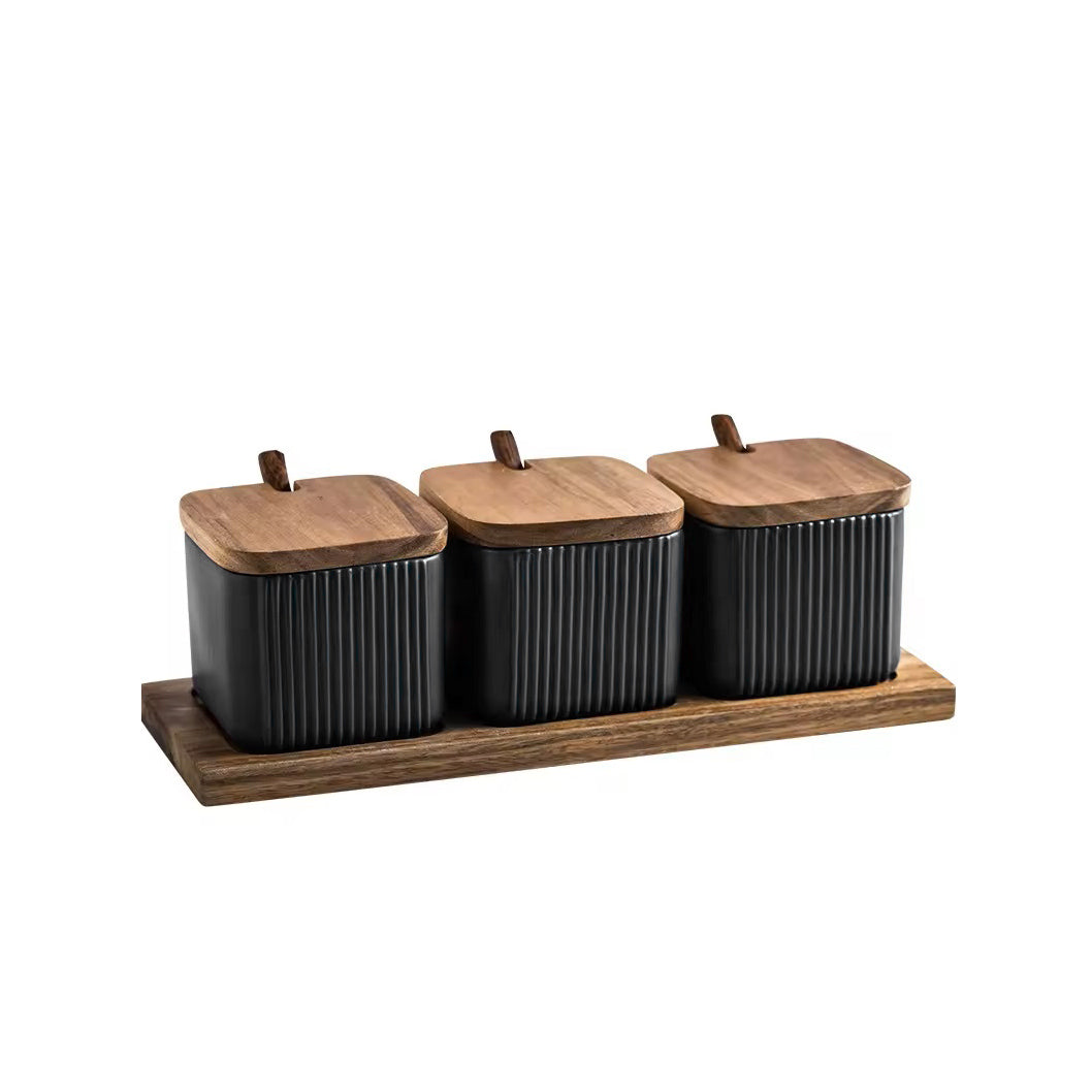 Ceramic Trio Condiment Set - Black