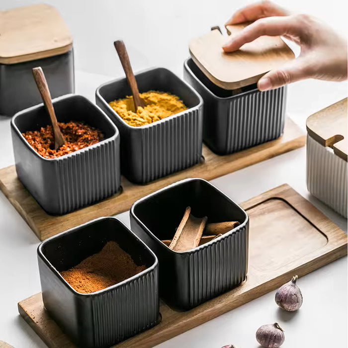 Ceramic Trio Condiment Set - Black