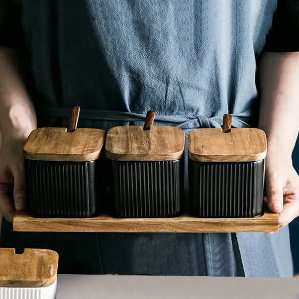 Ceramic Trio Condiment Set - Black