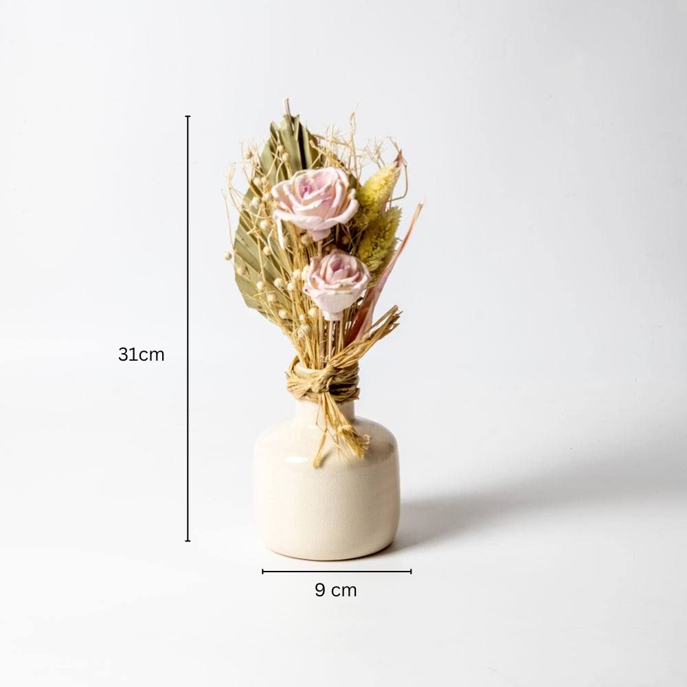 Ceramic Vase with Dried Bunch Medium - Beige Pink